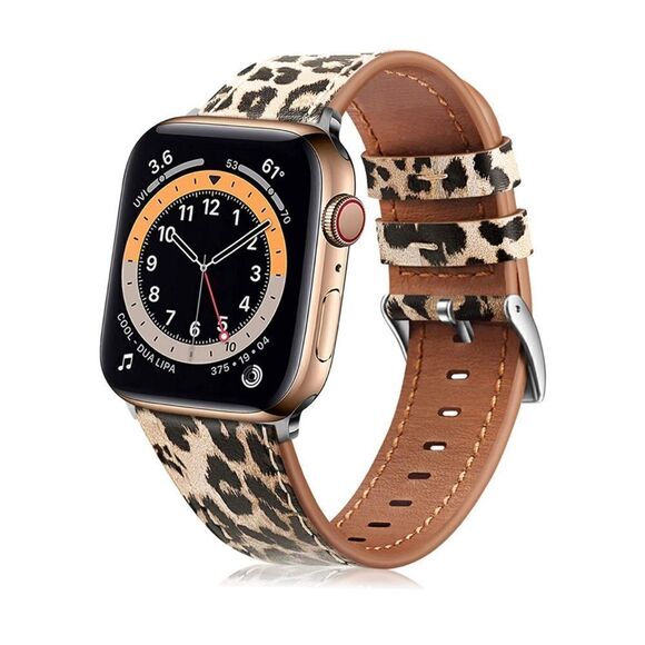 Leather Leopard Band Compatible with Apple Watch - Picture 1 of 5
